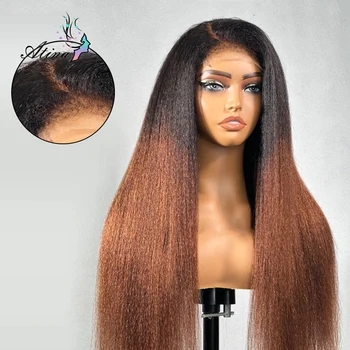 13x6 HD Кружевной Фронтальный парик из человеческих волос Омбре коричневого цвета Кудрявый Прямой HD Прозрачный 360 Полный Кружевной Фронтальный Парик с предварительно выщипанными волосами