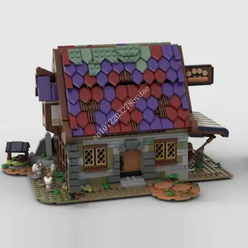 1559 шт. Модульная средневековая пекарня MOC на основе модели street view, Строительные блоки, Технологические кирпичи, игрушки для творческой сборки 