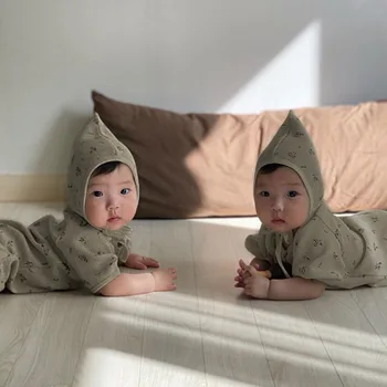 2023, Детский комбинезон с милым цветочным принтом, модный комбинезон для младенцев, Одежда для мальчиков и девочек, Летнее хлопковое боди для новорожденных в корейском стиле