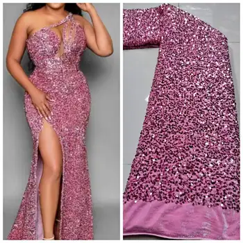 2023 Оптовая продажа нигерийской розовой блестящей бархатной кружевной ткани сетчатое кружево африканская ткань кружево 3D блестящее женское свадебное платье