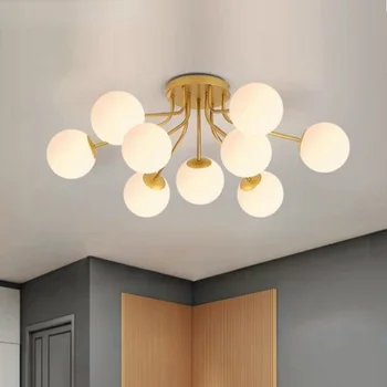 2023 Светодиодные потолочные светильники со стеклянными шарами для дома с живым сном, подвесная лампа, люстра в скандинавском стиле для гостиной, спальни, молочно-белая