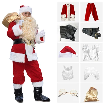 2024 Полный комплект рождественского костюма Санта-Клауса, одежда для косплея, Маскарадный костюм в Рождественском мужском костюме, костюм для взрослых, сохраняющий тепло