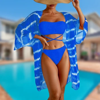 3 шт./компл., комплект женских купальников, Модный полосатый женский купальник, простой европейский стиль, дышащий, элегантный для пляжного отдыха