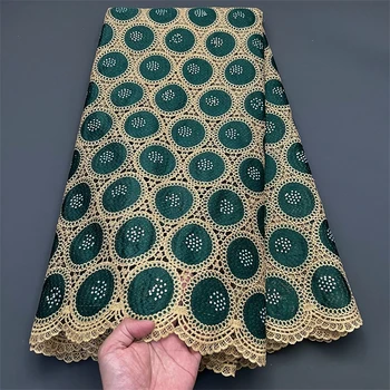 5 ярдов Африканской водорастворимой кружевной ткани Для женщин, вечерние платья из тюля с вышивкой, Нигерийская Зеленая Модная Сетчатая Хлопчатобумажная ткань