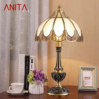 ANITA Современная латунная настольная лампа, светодиодная Американская роскошь, Креативные настольные торшеры из медного стекла для дома, гостиной, спальни