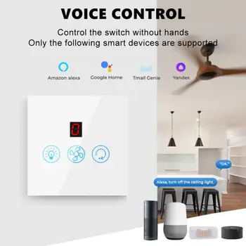 Us Tuya Smart WiFi Сенсорный Выключатель Вентилятора Потолочный Светильник Регулятор Скорости Настенной Стеклянной Панели Электрическое Приложение Для Alexa Google Home