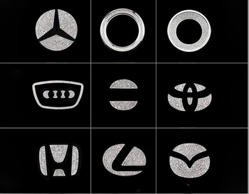 Автомобильная наклейка с логотипом на рулевом колесе, аксессуары для интерьера, металлическая эмблема с бриллиантами, подходит для BMW Hyundai Toyota Honda Mercedes