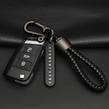 Автомобильный брелок для ключей, кожаный брелок с телефонным номером, брелок для ключей, аксессуары для автомобильных ключей (черный)