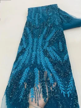 Африканская кружевная ткань 2023 года, Высококачественная Новая Нигерийская сетка с блестками, Свадебное платье для вечеринки, Материал для шитья, Тюлевая сетка с французской вышивкой