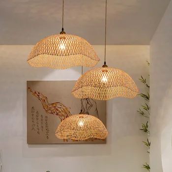 Бамбуковый подвесной светильник в японском стиле Ваби-саби Минималистичная лампа Подвесное освещение для лестницы в Лофте Столовая Ресторан Винтажная лампа