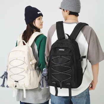 Весенний новинка 2023, Однотонный нейлоновый рюкзак большой емкости, модный студенческий рюкзак с разъемом для мужчин и женщин