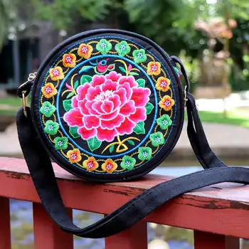 Винтажная сумка-мессенджер в стиле хиппи, маленькая круглая сумочка, этническая сумка через плечо, винтажная женская вышивка в стиле бохо ,