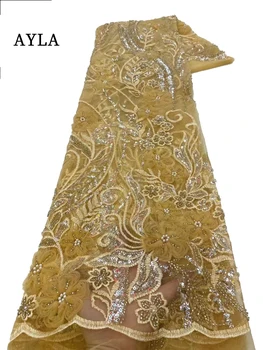 Высококачественное кружево из бисера, Африканская 3D кружевная ткань, свадебное кружево для свадебного платья, Дубайские ткани из бисера, расшитый тюль, ткань с пайетками
