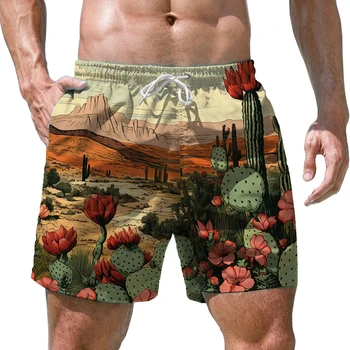 Горячая распродажа летних мужских шорт с 3D принтом кактуса, пляжные шорты, плавки для гавайской пляжной вечеринки, модные повседневные шорты