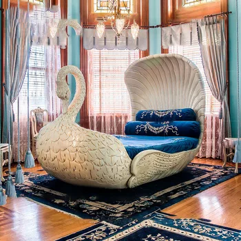 двуспальная кровать с резьбой по дереву, французское искусство, детское творчество, кровать принцессы-лебедя, мебель для спальни на заказ