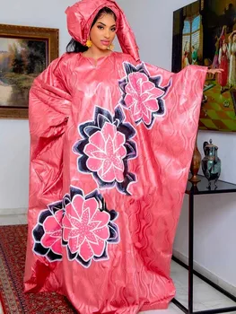 Длинные платья Peach Bazin Riche для Femme Ankara на каждый день, вечерние платья для вечеринок, оригинальные длинные платья Bazin Riche, свадебная одежда