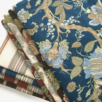 Жаккардовая синельная ткань в толстую полоску, полиэстер на метр, Высококачественная ткань для обивки диванов, пошива текстильной ткани в цветочек
