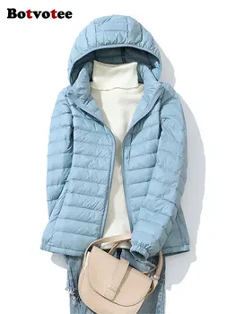 Женская однотонная пуховая куртка Botvotee Осень-Зима 2023, Новые модные повседневные пальто с длинными рукавами, Шикарные винтажные парки с капюшоном на молнии