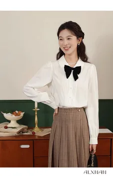 Женская простая рубашка в опрятном стиле, Корейская мода, Свободная блузка в стиле харадзюку, Осенние Новые топы с длинным рукавом, универсальные Дизайнерские топы, шик