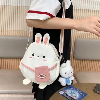 Женская сумка с милым мультяшным кроликом, новинка 2023, японская холщовая сумка через плечо, студенческая сумка через плечо.