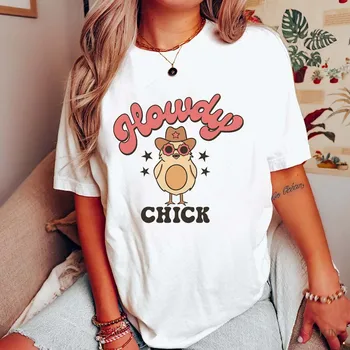 Женская хлопковая футболка, модные футболки с рисунком Howdy Chick, Летние женские футболки с коротким рукавом, женская футболка, одежда