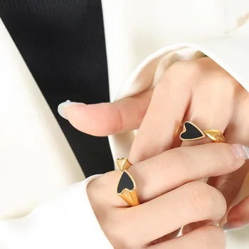 Женские кольца из нержавеющей стали SDA с красочным двойным сердечком, позолоченные Корейским дизайном