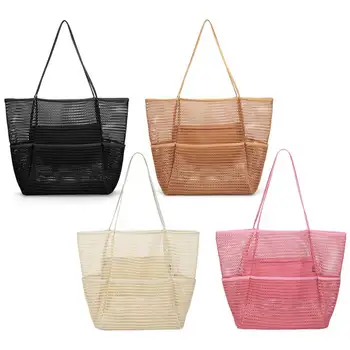Женские тканые сумки из полой сетки с множеством карманов, сумки для вязания крючком, повседневная многофункциональная сумка для хранения одежды большой емкости