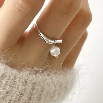 Изысканные кольца из стерлингового серебра 925 пробы с круглым жемчугом для женщин, корейский Милый минимализм, Темпераментные украшения, подарок для девочек, прямая поставка