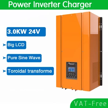 Инвертор мощности 3 кВт от постоянного тока 24 В до переменного 230 В Чистая синусоидальная волна с автономным ЖК-дисплеем, встроенное зарядное устройство для бытовой техники