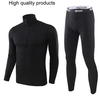 Комплекты мужского зимнего термобелья с высоким воротником, быстросохнущая термо-флисовая плотная теплая одежда для фитнеса, костюмы, кальсоны