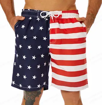 Летние мужские шорты с 3D-принтом в стиле американского флага, быстросохнущие плавательные шорты, повседневные пляжные брюки большого размера, модная мужская одежда