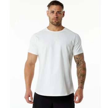 Летняя мужская хлопковая футболка для занятий спортом и фитнесом большого размера с коротким рукавом, круглый вырез, однотонная футболка для занятий спортом, пустая черная футболка