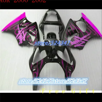 Лидер продаж на Fei-Market для kawasaki NINJA NINJA ZX6R 01 00 02 гладкий чернильно-черный мотоциклетный обтекатель с пиковым фиолетовым пламенем
