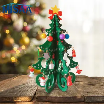Мини-настольное украшение Рождественской елки Деревянный Домашний декор Макет Рождественской сцены Легкая Детская Рождественская елка ручной работы