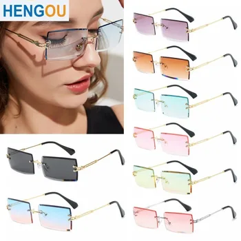 Модные популярные солнцезащитные очки без оправы, Маленькие прямоугольные Солнцезащитные очки для женщин и мужчин 2020 Оттенков, Очки из сплава металла, Очки UV400