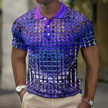 Мужская рубашка поло, рубашка на пуговицах, рубашка для гольфа, Градиентная клетка, графические принты, геометрия, Отложной вырез, уличный Короткий рукав