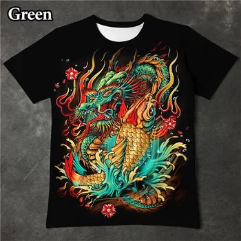 Мужские футболки, винтажная крутая рубашка с драконом, футболки с 3D принтом дракона, повседневные топы с коротким рукавом, уличная модная одежда