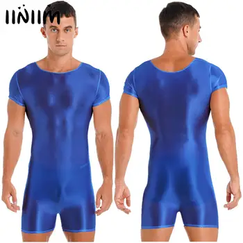 Мужской купальник Mankini, цельный купальник, глянцевый эластичный купальник без рукавов с U-образным вырезом, купальник для фитнеса, мужские купальные костюмы