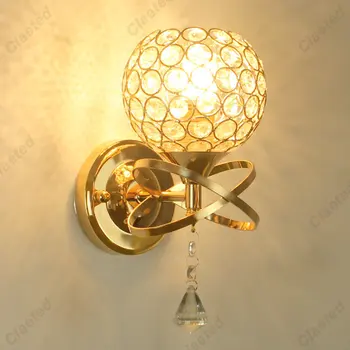Настенный светильник в европейском стиле, простой и креативный, прикроватные хрустальные светильники для спальни, настенное бра, хрустальная настенная лампа E27, прямая поставка
