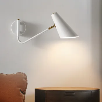 Настенный светильник, прикроватная лампа для спальни, Креативный стол в скандинавском стиле, Защита глаз, настенный светильник с выключателем, Роскошное коромысло, вращающееся Белое
