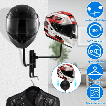 Новый держатель для мотоциклетного шлема, настенное крепление, поворот на 180 °, Вешалка для шлема, стойка для шлема, крючок для хранения мотоциклетных велосипедных шлемов