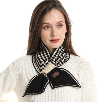 Новый клетчатый Кашемировый вязаный шарф роскошного бренда для женщин, зимний Теплый Длинный Узкий Маленький шарф, Шейный платок, Шарфы