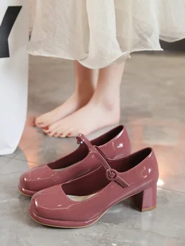 Обувь Lolita, Повседневные босоножки на толстом каблуке с круглым носком, Баскетбольная платформа, Брендовые туфли-лодочки 2023 года, Удобная Кожаная обувь Mary Jane.