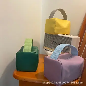 Однотонная косметичка, милые и сладкие сумки для стирки карамельного цвета, большой емкости для женщин, универсальные косметички корейской версии