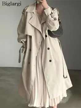 Осенний длинный тренч, женская мода, Элегантные женские куртки в корейском стиле с длинным рукавом, пальто, повседневный свободный женский тренч 2023