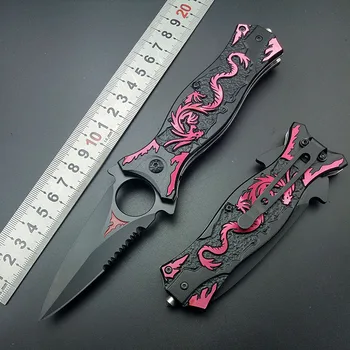 Охотничий карманный нож для выживания в кемпинге, Многофункциональные инструменты из нержавеющей стали, Походные ножи с красной проволокой Dragon Grain, складной нож, набор для улицы