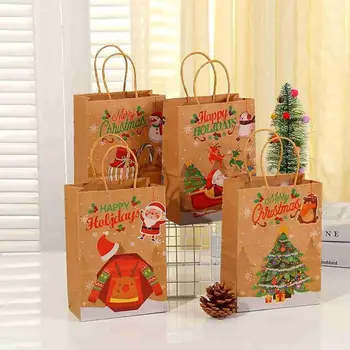 подарочные пакеты из крафт-бумаги по 10шт, Снежинки, С Рождеством, Упаковка для конфет, печенья, коробки для Новогодней вечеринки, Детские Рождественские подарочные коробки