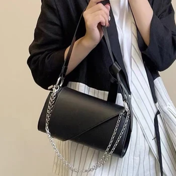 Простой дизайн женские цепи подмышек сумка PU кожаная женская черная сумка Messenger сумки стиль моды женские портативные сумки