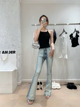Ранняя осень 2023, новая женская мода, нишевый дизайн, Градиентная стирка, облегающие джинсы с высокой талией, микро-расклешенные джинсы