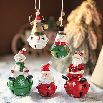 Рождественский расписной снеговик из смолы, железный колокольчик, подвесные украшения, креативные украшения, подвесные украшения для рождественской елки, подвесные украшения